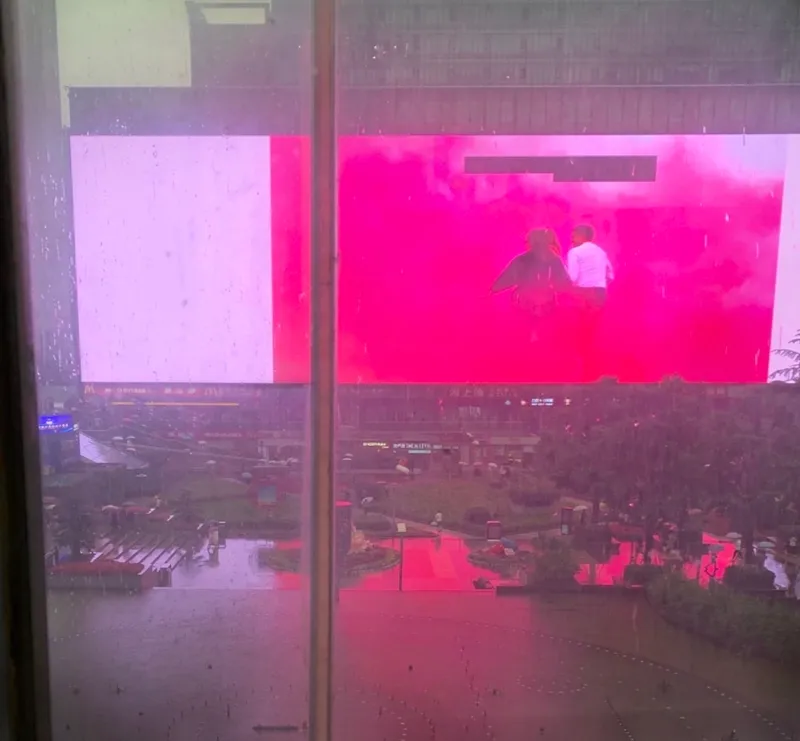 A rainy urban scene.